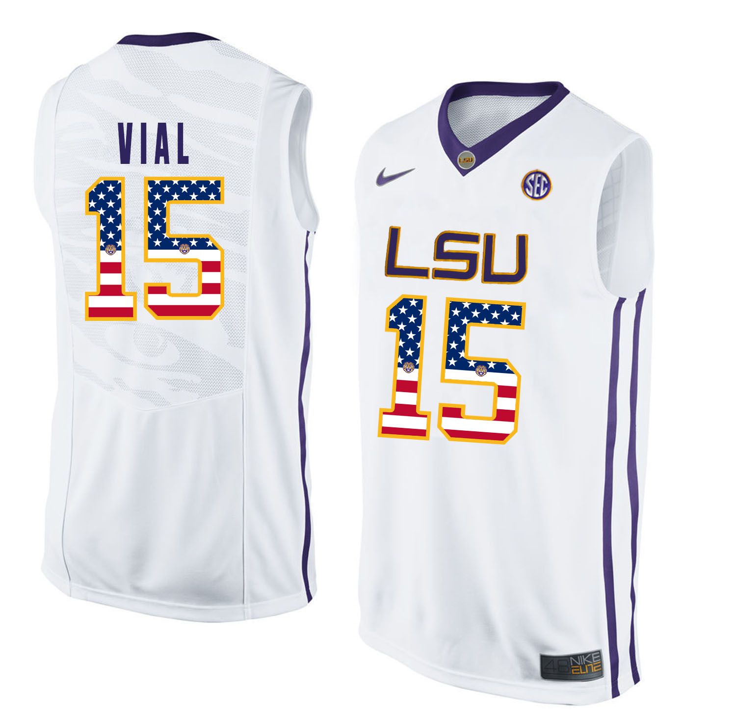 Men LSU Tigers 15 Vial White Flag Customized NCAA Jerseys